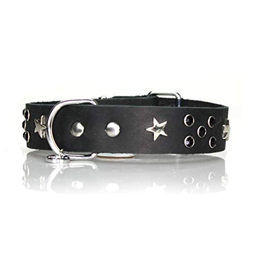 STILHUND Halsband Sattler Stern & Strass, Hundehalsband, Lederhalsband, handgefertigt, extrem weiches Leder Farbe schwarz, Größe 35 von STILHUND