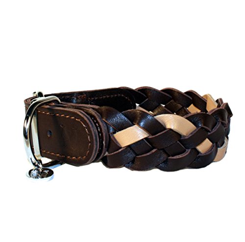 STILHUND Hundehalsband Woven Two, Lederhalsband, weiches italienisches Kalbsleder, handgefertigt Farbe beige, Größe 45 von STILHUND