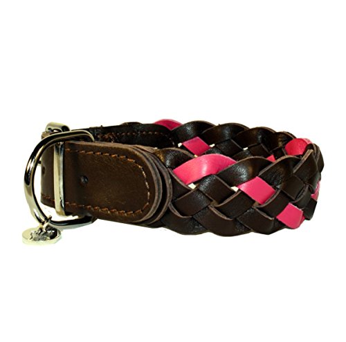 STILHUND Hundehalsband Woven Two, Lederhalsband, weiches italienisches Kalbsleder, handgefertigt Farbe pink, Größe 30 von STILHUND