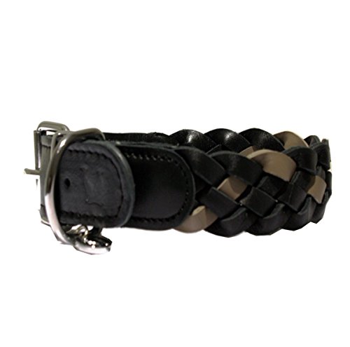 STILHUND Hundehalsband Woven Two, Lederhalsband, weiches italienisches Kalbsleder, handgefertigt Farbe schwarz, Größe 30 von STILHUND