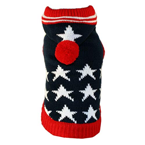 STILHUND Hundepullover USA, Kuscheliger Strickhoodie, Kapuzenpulli, Stars and Stripes Größe L von STILHUND