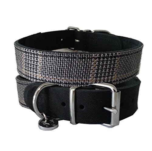 STILHUND Lederhalsband Glencheck, Britisches Hundehalsband, super weiches Halsband Größe 40 von STILHUND