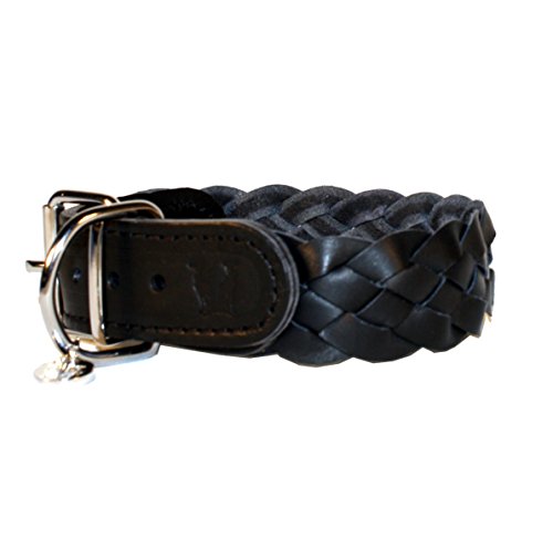 STILHUND Lederhalsband Woven Uni, außergewöhnliches Hundehalsband, italienisches Kalbsleder Farbe schwarz, Größe 40 von STILHUND