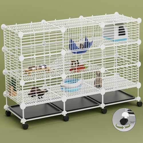 STILLCOVE Großer Meerschweinchenkäfig Indoor: 3-stöckiger C&C Kaninchenkäfig Kleintierkäfig auf Rad mit abnehmbarem Tablett für Häschen, Hamster, Frettchen, Ratten, Chinchilla, Igel von STILLCOVE