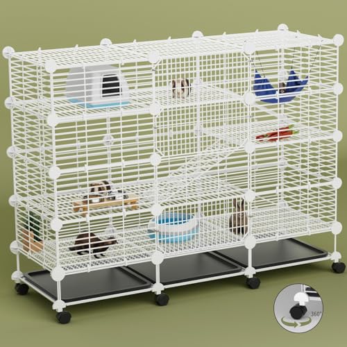 STILLCOVE Großer Meerschweinchenkäfig Indoor: 4-stöckiger C&C Kaninchenkäfig Kleintierkäfig auf Rad mit abnehmbarem Tablett für Häschen, Hamster, Frettchen, Ratten, Chinchilla, Igel von STILLCOVE