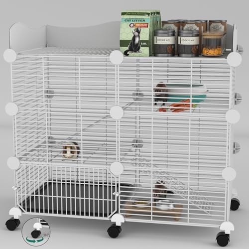 STILLCOVE Großer Meerschweinchenkäfige Indoor auf Rädern, 3 Etagen C&C Frettchenkäfig Kleintierversteck Haus mit Oberseite & abnehmbarem Tablett, Haustier-Laufstall Zaun für 1-3 Hamster, Ratten, von STILLCOVE