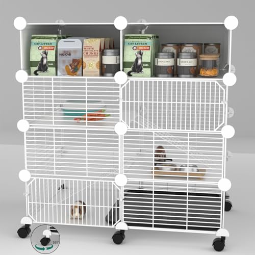 STILLCOVE Großer Meerschweinchenkäfige Indoor auf Rädern, 3 Etagen C&C Frettchenkäfig Kleintierversteck Haus mit Schublade & herausnehmbarem Tablett, Haustier-Laufstall Zaun für 1-3 Hamster, Ratten, von STILLCOVE