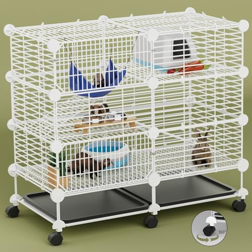 STILLCOVE Kleiner Meerschweinchenkäfig Indoor: 3-stöckiger C&C Kaninchenkäfig Kleintierkäfig auf Rad mit abnehmbarem Tablett für Häschen Hamster Frettchen Ratte Chinchilla Igel von STILLCOVE