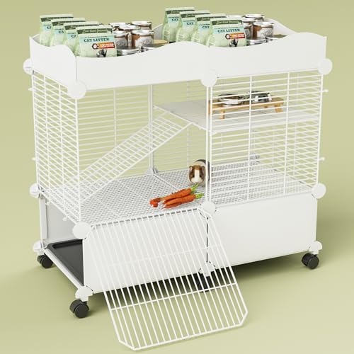 STILLCOVE Kleiner Meerschweinchenkäfig Innen, C&C Chinchilla Rattenkäfig Kaninchenhaus auf Rädern mit abnehmbarem Tablett & 0,5 cm Sicherheitsnetz von STILLCOVE