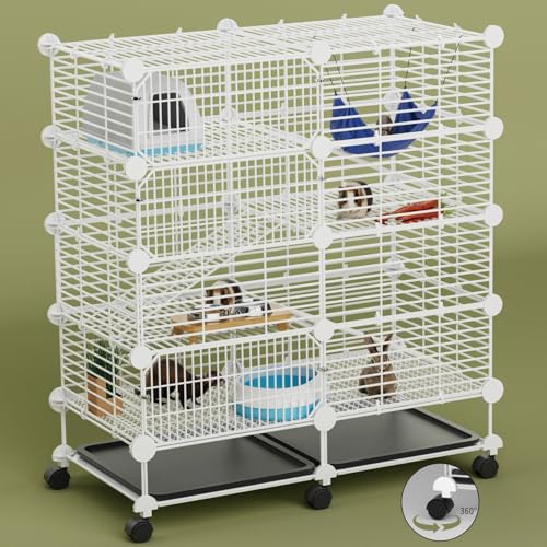 STILLCOVE Mittelgroßer Meerschweinchenkäfig Indoor: 4-stöckiger C&C Kaninchenkäfig Kleintierkäfig auf Rad mit abnehmbarem Tablett für Häschen, Hamster, Frettchen, Ratten, Chinchilla, Igel von STILLCOVE