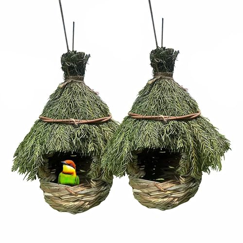 2 Stück Gras Bird Nest, Handgewebte Vogelhäuser, Vogelnistkasten Vogel Brutkasten, Vogelnest Hausgarten, Grass Bird Nest, für Wellensittich Meise, Spatzen Und Andere Kleine VöGel Verwendet von STJNFCY