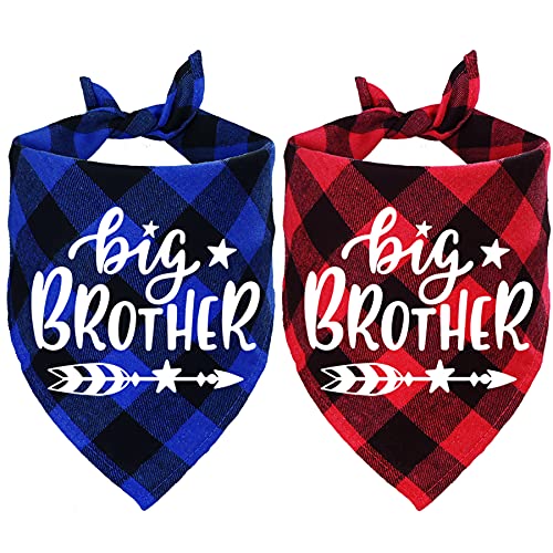 STMK 2 Pack Big Brother Plaid Dog Bandana, Schwangerschaftsankündigung, Plaid Dog Bandana, Gender Reveal Photo Prop, Pet Scarf Zubehör, Pet Scarves for Dogs (Blau und Rot) von STMK