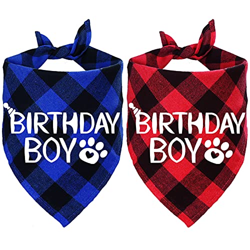 STMK 2 Pack Hund Geburtstag Bandana Hund Geburtstag Junge Bandana Plaid Dreieckstuch für Hund Welpen Geburtstag von STMK