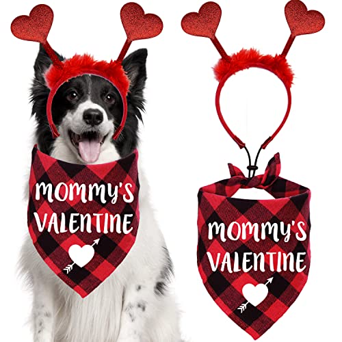 STMK 2 Stück Valentinstag Hund Bandana Outfits, Valentinstag Herz Stirnband Plaid Valentinstag Hund Bandanas Kostüme für kleine mittelgroße große Hunde Valentinstag Kostüme (Mommy's Valentine) von STMK