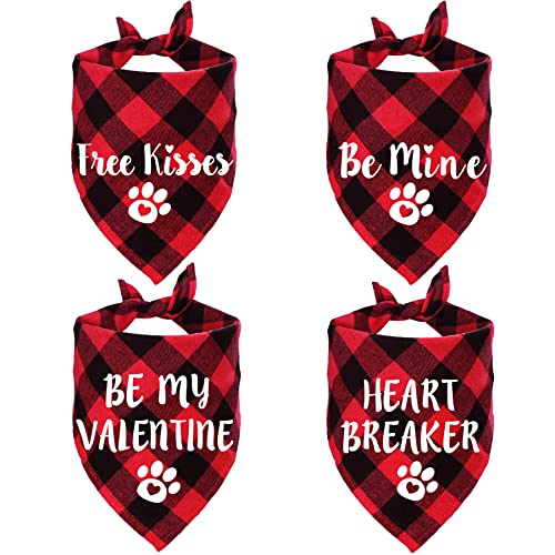 STMK 4 Stück Valentinstag Hund Bandanas Valentinstag Plaid Hund Welpe Bandana für Hund Welpe Valentinstag Hochzeit Urlaub Party Dekorationen (Valentinstag) von STMK