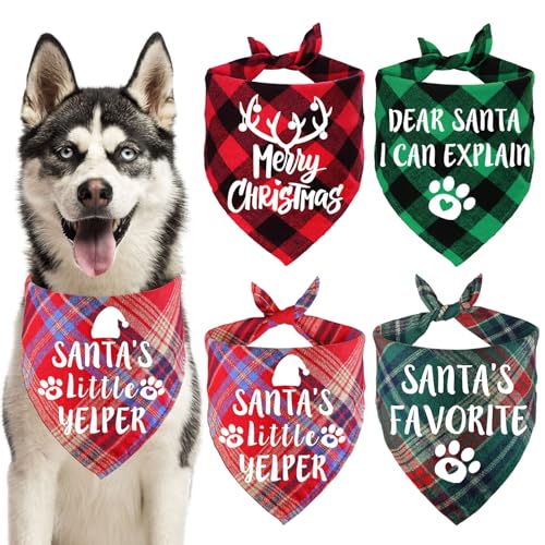 STMK 4 Stück Weihnachten Hund Bandanas, Hund Urlaub Weihnachten Halstücher Schal für kleine, mittelgroße und große Hunde (groß) von STMK