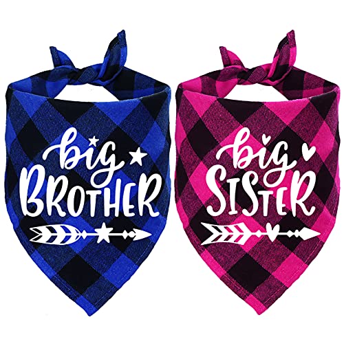 STMK Big Brother Big Sister Dog Bandana, Schwangerschaftsankündigung, Plaid Dog Bandana, Gender Reveal Photo Prop, Pet Scarf Zubehör, Pet Scarves for Dogs von STMK