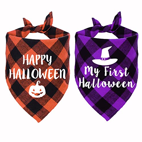 STMK Halloween Hundehalstuch, 2 Stück Halloween Plaid Kürbis Zauberer Hut Hund Bandanas für Halloween Urlaub Hund Welpen Kostüm Dekorationen von STMK