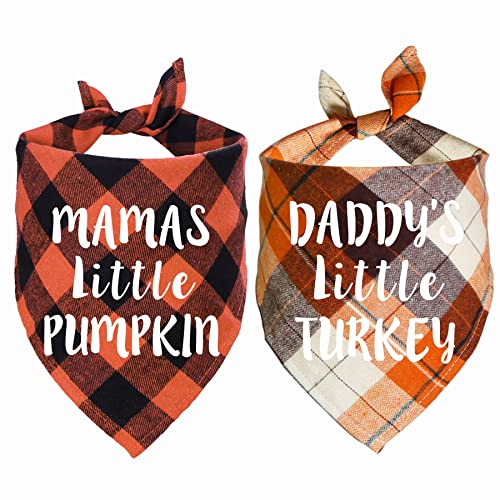 STMK Holiday Plaid Dog Bandanas, 2 Pack Halloween Thanksgiving Day Daddy's Little Turkey Mamas Little Pumpkin Dog Bandana Schal für Halloween Thanksgiving Day Dog Puppy Costume (Urlaubsstil) von STMK