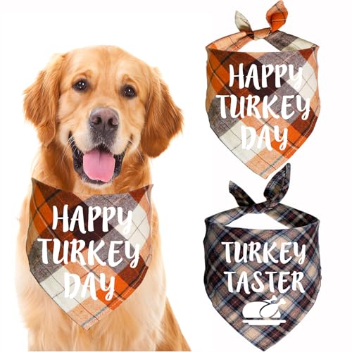 STMK Hundehalstuch, 2 Stück, für den Urlaub, Herbst, Hundehalstuch, Halstuch für mittelgroße und große Hunde, Haustiere (groß, Truthahnprobierer und Happy Turkey Day) von STMK