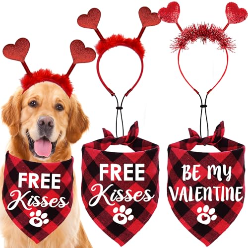 STMK Hundekostüme zum Valentinstag, Halstücher und Herz-Stirnbänder für kleine, mittelgroße und große Hunde, Rot, 4 Stück von STMK