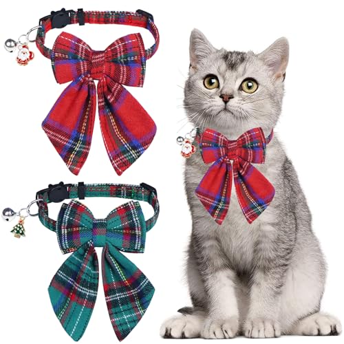 STMK Katzenhalsbänder mit Glocke, Weihnachts-Katzenhalsbänder mit Schleife, Glocke, Weihnachtsmann, Weihnachtsbaum für Weihnachten, Katzen, Kätzchen, Kostüme, Outfits (Rot und Grün, Schleife) von STMK