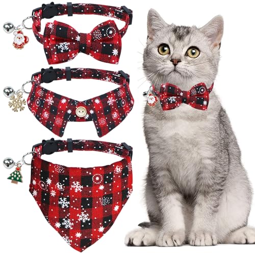 STMK Katzenhalsbänder mit Glöckchen, Weihnachts-Katzenhalsbänder mit Fliege, Bandana, Hemd, Glocke, Weihnachtsmann, Weihnachtsbaum, Schneeflocke, für Weihnachten, Katzenkostüme, Outfits, Schneeflocke, von STMK