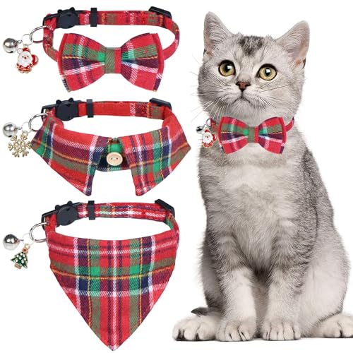 STMK Katzenhalsbänder mit Glöckchen, Weihnachts-Katzenhalsbänder mit Fliege, Bandana, Hemd, Glocke, Weihnachtsmann, Weihnachtsbaum, Schneeflocke für Weihnachten, Katzenkostüme, Outfits (rot) von STMK