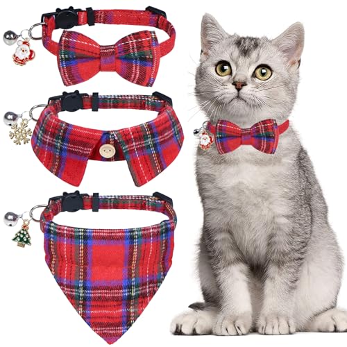 STMK Katzenhalsbänder mit Glöckchen, Weihnachts-Katzenhalsbänder mit Fliege, Bandana, Hemd, Glocke, Weihnachtsmann, Weihnachtsbaum, Schneeflocke für Weihnachten, Katzenkostüme, Outfits (Weihnachten, von STMK