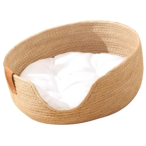 STOBOK Strohnest katzenbett katzenkorb cat Furniture catsbests katzenstreu Sommer hundebett Hundestuhlbett Haustier Wurf Katzennest aus Stroh Katzenschlafversorgung Rohrkolbengras Beige von STOBOK