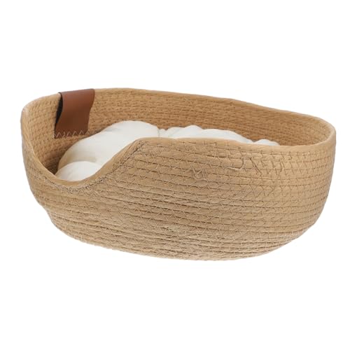 STOBOK Strohnest katzenbett katzenkorb cat Furniture catsbests katzenstreu Sommer hundebett Hundestuhlbett Haustier Wurf Katzennest aus Stroh Katzenschlafversorgung Rohrkolbengras Beige von STOBOK