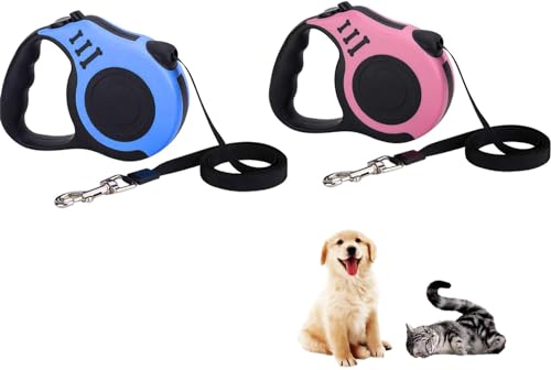 STOUCLA Einziehbare Hundeleine, Kleiner Hund, Rollleinen Anti-Rutsch Griff mit Brems, 5Meter blau+5meter Rosa, 2Pack von STOUCLA