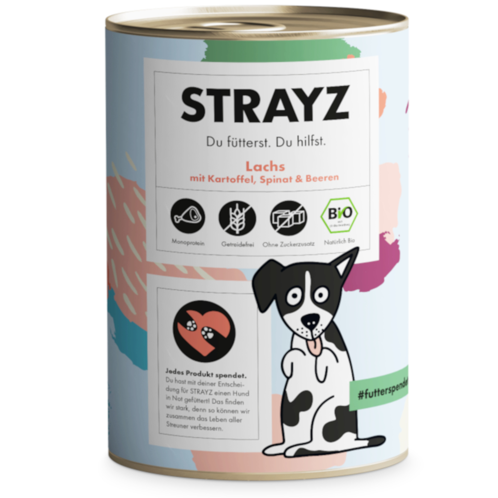 STRAYZ BIO 6 x 400 g - Bio-Lachs mit Bio-Kartoffel, Bio-Spinat & Bio-Beeren von STRAYZ