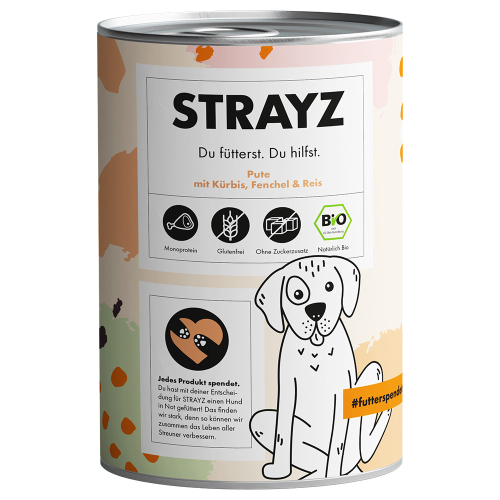 STRAYZ BIO 6 x 400 g - Bio-Pute mit Bio-Kürbis, Bio-Fenchel & Bio-Reis von STRAYZ