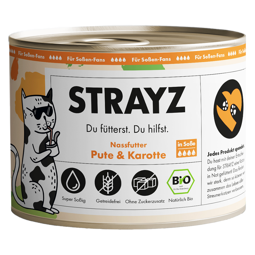 STRAYZ BIO Katze 6 x 200 g - Bio-Pute & Bio-Karotte in Soße von STRAYZ