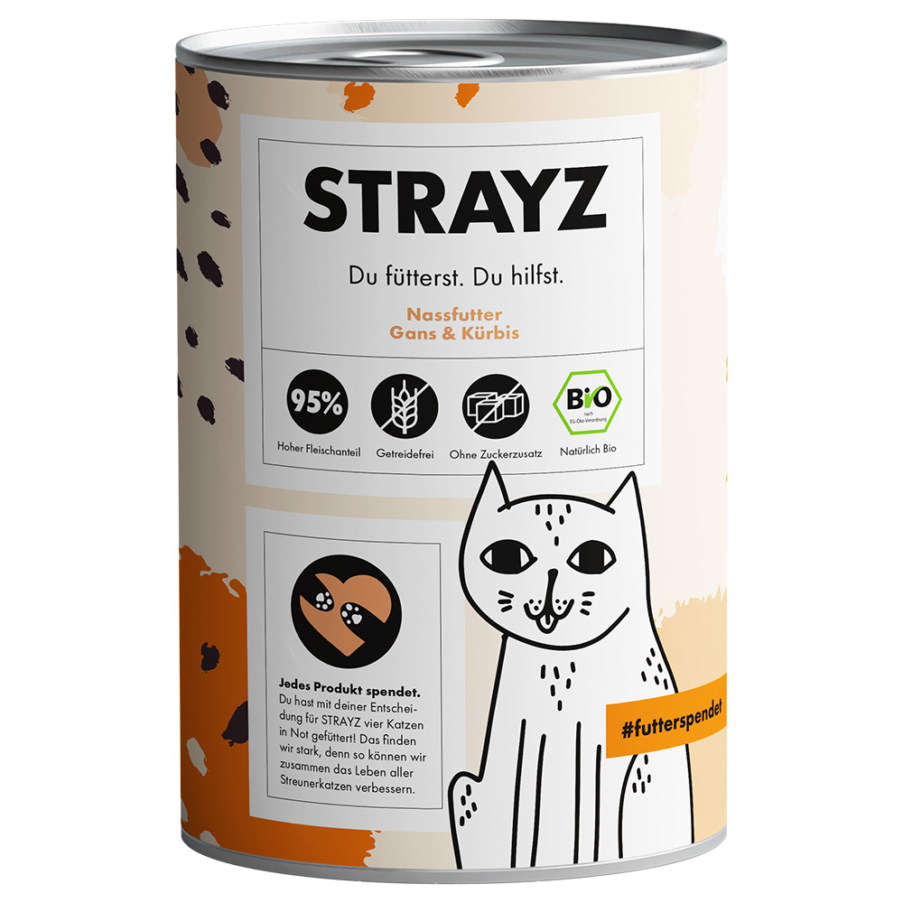 STRAYZ BIO Katze 6 x 400 g - Bio-Gans & Bio-Kürbis von STRAYZ