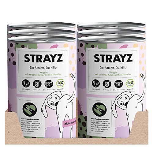 STRAYZ - Bio Hundefutter Lupine & Gemüse: Veganes Hundefutter ohne Getreide, 100% Bio, ohne Zucker & ohne Bindemittel - Spendet für Straßenhunde - 6x400g von STRAYZ