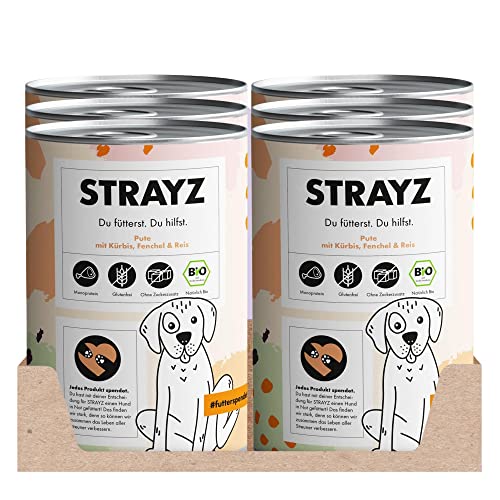 STRAYZ - Bio Hundefutter nass - Pute mit Kürbis, Fenchel & Reis | Nassfutter für Hunde - Glutenfrei, ohne Zucker & ohne Bindemittel (6x400g) von STRAYZ