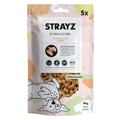 STRAYZ Bio Hundesnack ohne Getreide und ohne Zucker - Veggie - Süßkartoffel, Birne, Kokos & Kartoffel - Vegane Leckerlies für Hunde - Spendet für Straßenhunde - 5x80g von STRAYZ