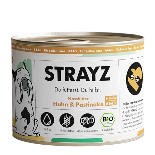 STRAYZ - Bio Katzenfutter in Soße - Huhn & Pastinake: Getreidefreies Katzenfutter hoher Fleischanteil ohne Zucker - Spendet für Straßenkatzen (6x200g) von STRAYZ