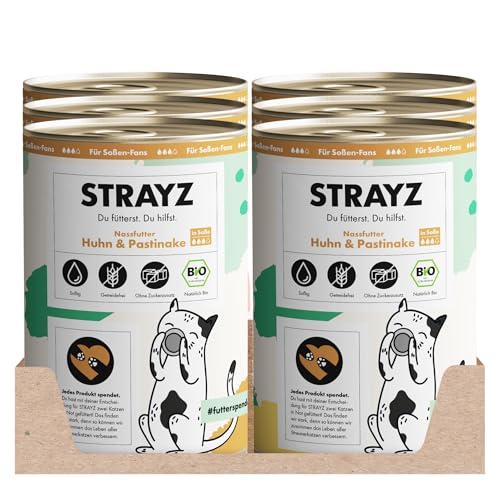 STRAYZ - Bio Katzenfutter in Soße - Huhn & Pastinake: Getreidefreies Katzenfutter hoher Fleischanteil ohne Zucker - Spendet für Straßenkatzen (6x400g) von STRAYZ