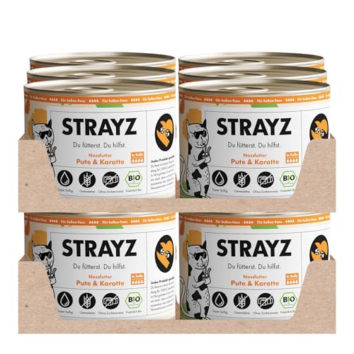 STRAYZ - Bio Katzenfutter in Soße - Pute & Karotte: Getreidefreies Katzenfutter hoher Fleischanteil ohne Zucker - Spendet für Straßenkatzen (12x200g) von STRAYZ