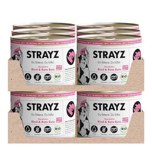 STRAYZ - Bio Katzenfutter in Soße - Rind & Rote Bete: Getreidefreies Katzenfutter hoher Fleischanteil ohne Zucker - Spendet für Straßenkatzen (12x200g) von STRAYZ