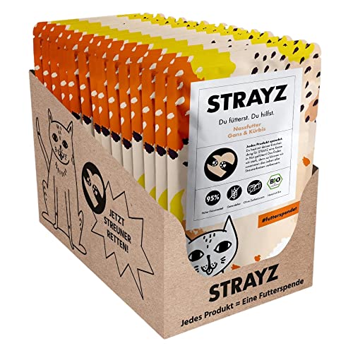 STRAYZ Bio Katzenfutter nass - Gans & Kürbis - Hoher Fleischanteil ohne Getreide und Zucker - 14x85g Beutel 14x85g von STRAYZ