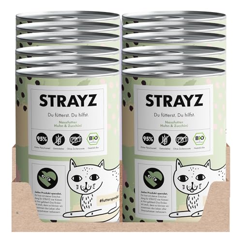 STRAYZ - Bio Katzenfutter nass - Huhn & Zucchini: Hoher Fleischanteil ohne Getreide und Zucker (12x400g) von STRAYZ