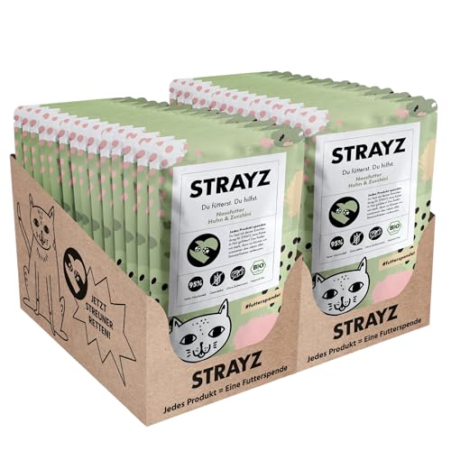 STRAYZ - Bio Katzenfutter nass - Huhn & Zucchini: Hoher Fleischanteil ohne Getreide und Zucker - 28x85g Beutel von STRAYZ