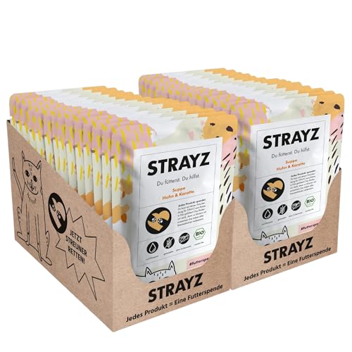 STRAYZ - Bio Suppe für Katzen Huhn & Karotte: Katzensnack flüssig ohne Zucker und Getreide (28x40g) von STRAYZ