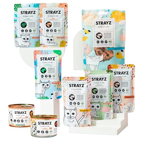 STRAYZ Katzenfutter Nass & Katzenleckerlis Probierpaket – Getreidefrei, Hoher Fleischanteil, Bio Futter, 100% natürliche Zutaten, Premium Nassfutter für Katzen von STRAYZ