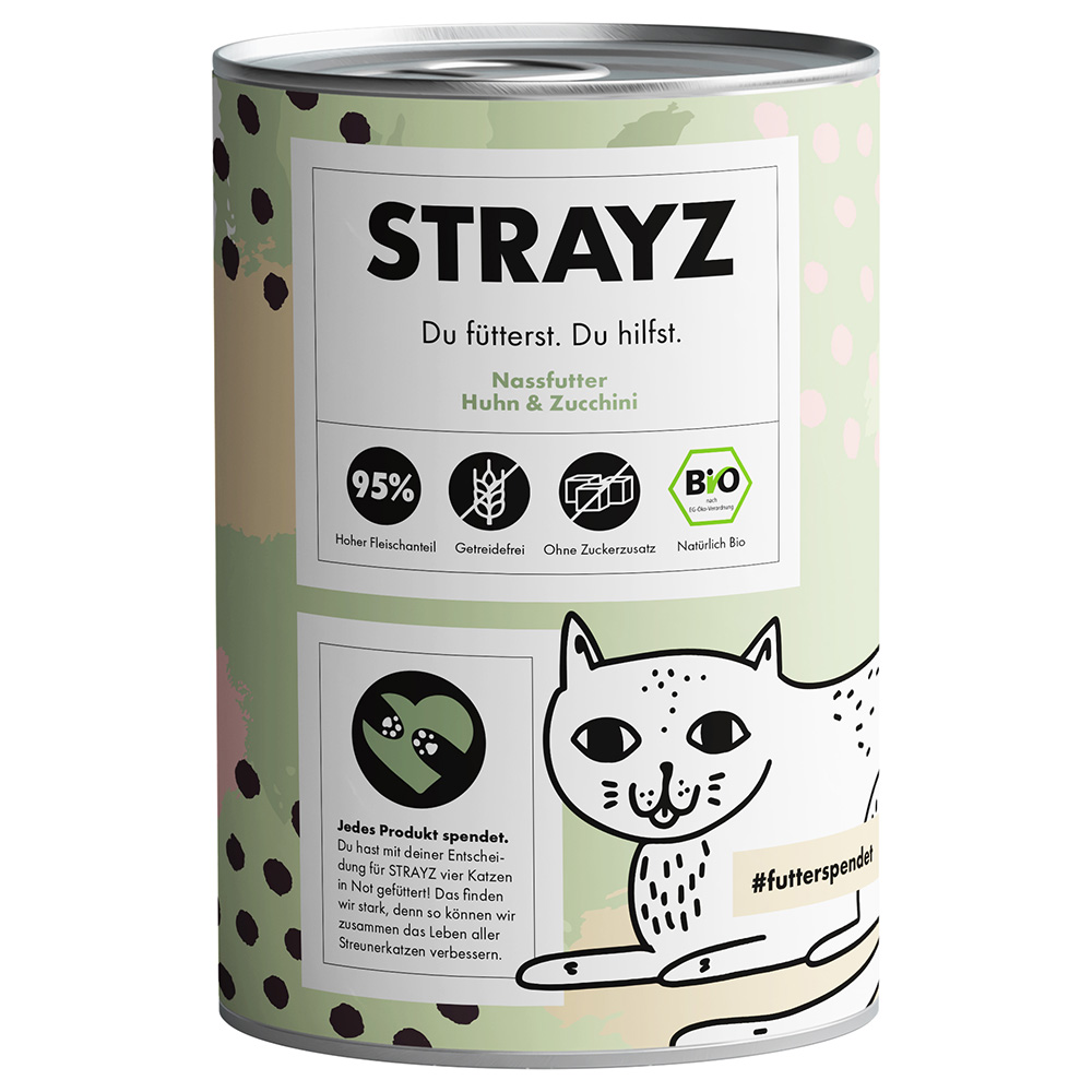 Sparpaket STRAYZ BIO Katze 24 x 400 g - Bio-Huhn & Bio-Zucchini von STRAYZ