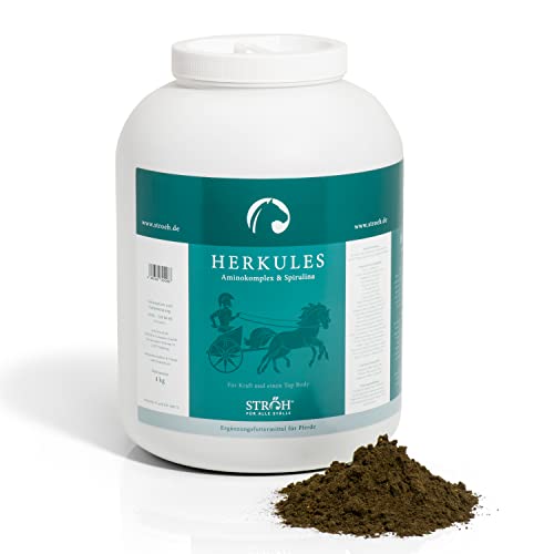 STRÖH "Herkules (4kg) für Pferde • Unterstützt Muskelaufbau beim Pferd • Spirulina Algen Pulver, Aminosäuren & Vitamin E • Für kräftige Muskulatur von STRÖH